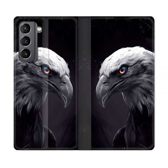 Housse Cuir Portefeuille Pour Samsung Galaxy S21 Aigle Royal Noir