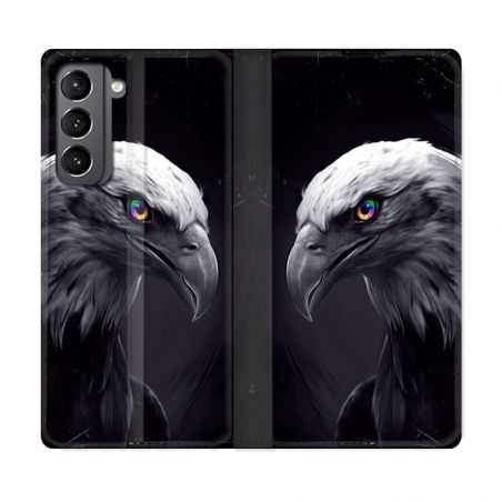 Housse Cuir Portefeuille Pour Samsung Galaxy S21 Aigle Royal Noir