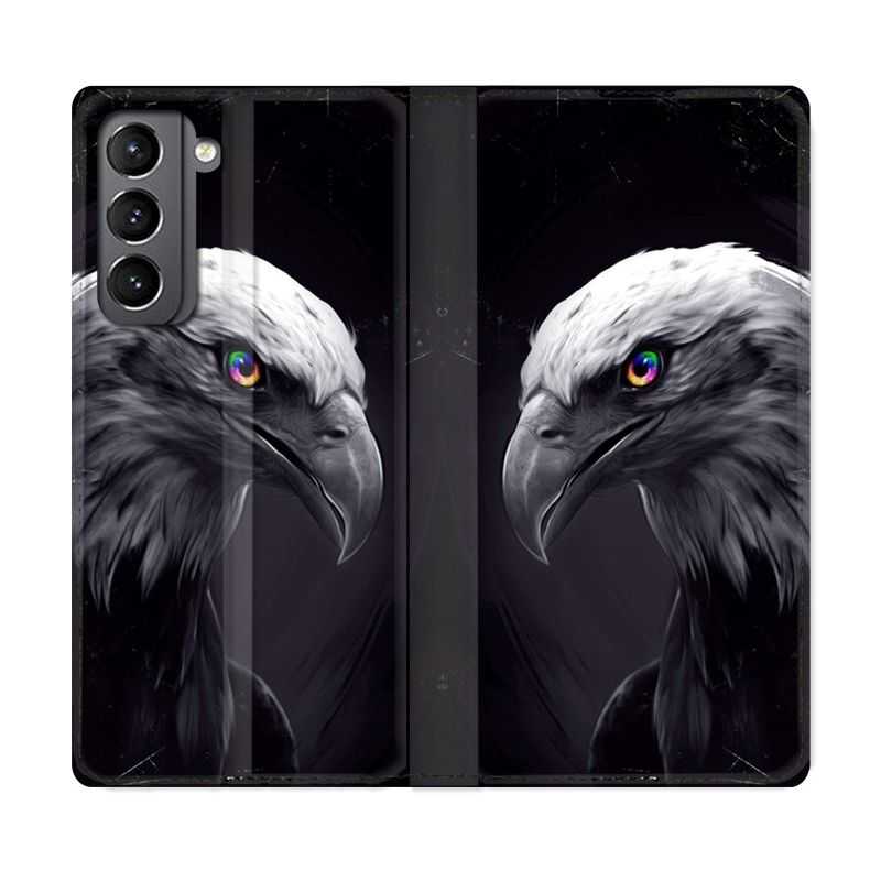 Housse Cuir Portefeuille Pour Samsung Galaxy S21 Aigle Royal Noir