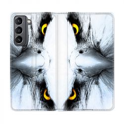 Housse Cuir Portefeuille Pour Samsung Galaxy S21 Aigle Royal Blanc