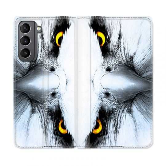Housse Cuir Portefeuille Pour Samsung Galaxy S21 Aigle Royal Blanc