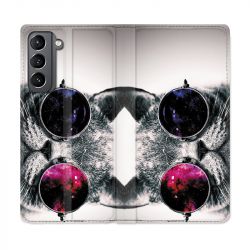 Housse Cuir Portefeuille Pour Samsung Galaxy S21 Chat Fashion
