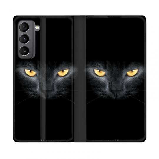 Housse Cuir Portefeuille Pour Samsung Galaxy S21 Chat Noir