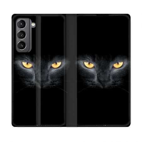 Housse Cuir Portefeuille Pour Samsung Galaxy S21 Chat Noir