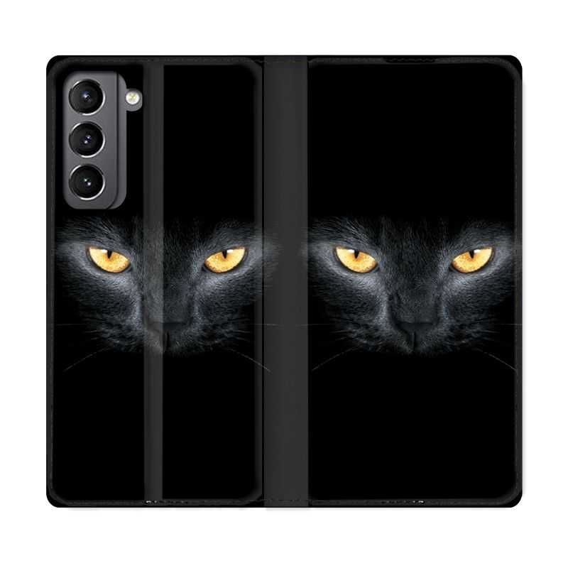 Housse Cuir Portefeuille Pour Samsung Galaxy S21 Chat Noir
