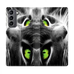 Housse Cuir Portefeuille Pour Samsung Galaxy S21 Chat Vert