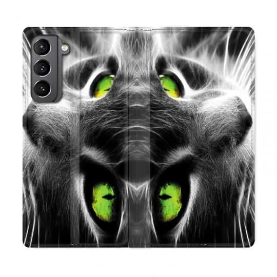 Housse Cuir Portefeuille Pour Samsung Galaxy S21 Chat Vert