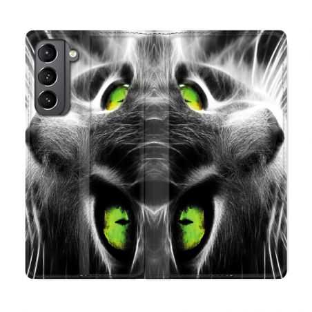 Housse Cuir Portefeuille Pour Samsung Galaxy S21 Chat Vert