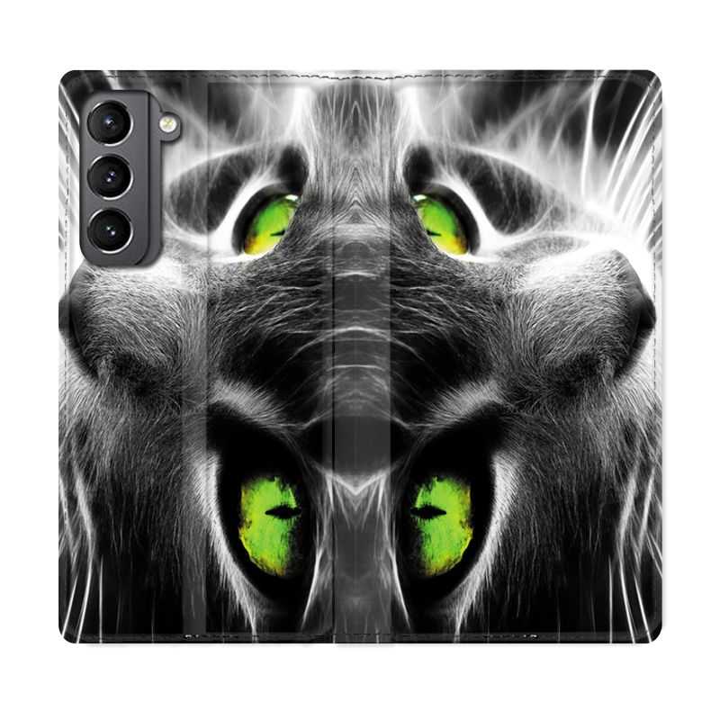 Housse Cuir Portefeuille Pour Samsung Galaxy S21 Chat Vert
