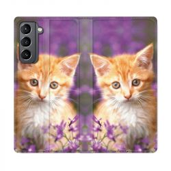 Housse Cuir Portefeuille Pour Samsung Galaxy S21 Chat Violet