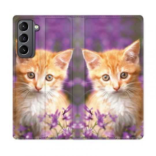 Housse Cuir Portefeuille Pour Samsung Galaxy S21 Chat Violet