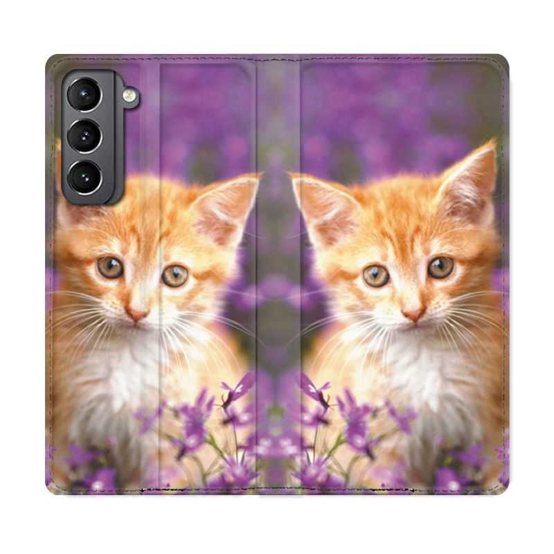 Housse Cuir Portefeuille Pour Samsung Galaxy S21 Chat Violet