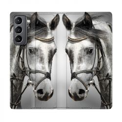 Housse Cuir Portefeuille Pour Samsung Galaxy S21 Cheval Blanc