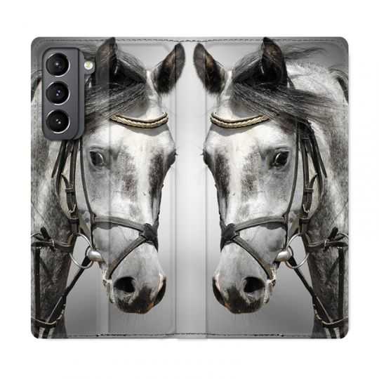 Housse Cuir Portefeuille Pour Samsung Galaxy S21 Cheval Blanc