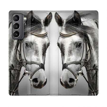 Housse Cuir Portefeuille Pour Samsung Galaxy S21 Cheval Blanc