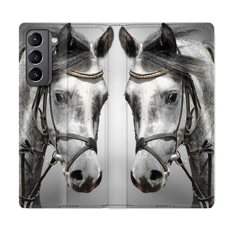 Housse Cuir Portefeuille Pour Samsung Galaxy S21 Cheval Blanc