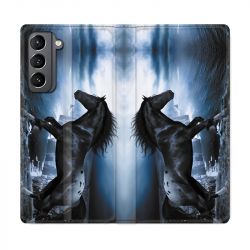 Housse Cuir Portefeuille Pour Samsung Galaxy S21 Cheval Noir