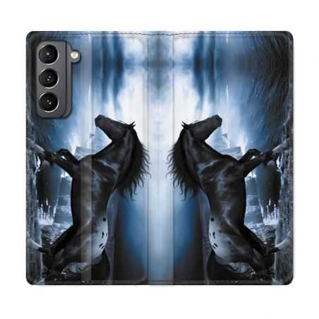Housse Cuir Portefeuille Pour Samsung Galaxy S21 Cheval Noir