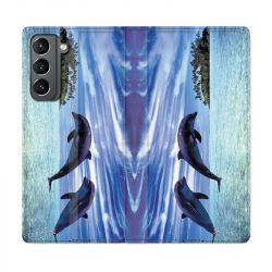 Housse Cuir Portefeuille Pour Samsung Galaxy S21 Dauphin Ile