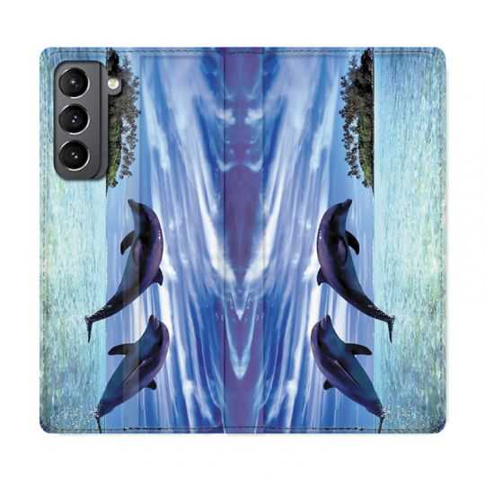 Housse Cuir Portefeuille Pour Samsung Galaxy S21 Dauphin Ile