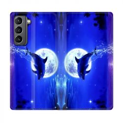 Housse Cuir Portefeuille Pour Samsung Galaxy S21 Dauphin Lune