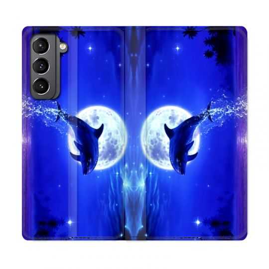 Housse Cuir Portefeuille Pour Samsung Galaxy S21 Dauphin Lune
