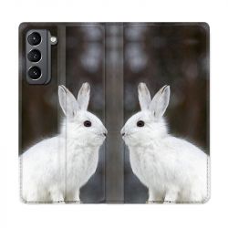Housse Cuir Portefeuille Pour Samsung Galaxy S21 Lapin Blanc