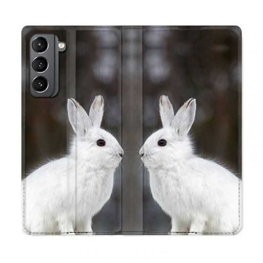 Housse Cuir Portefeuille Pour Samsung Galaxy S21 Lapin Blanc