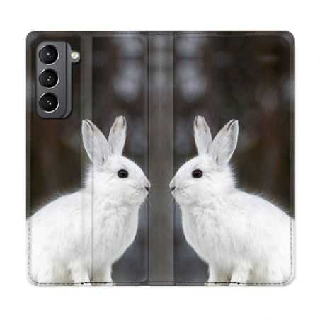 Housse Cuir Portefeuille Pour Samsung Galaxy S21 Lapin Blanc