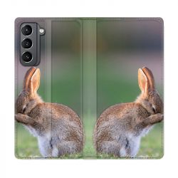 Housse Cuir Portefeuille Pour Samsung Galaxy S21 Lapin Marron