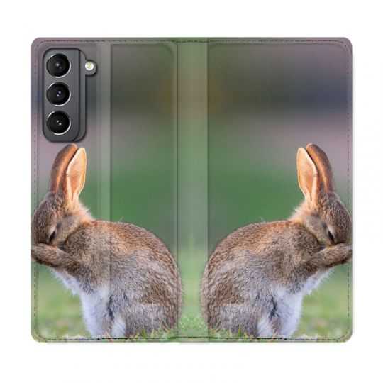 Housse Cuir Portefeuille Pour Samsung Galaxy S21 Lapin Marron