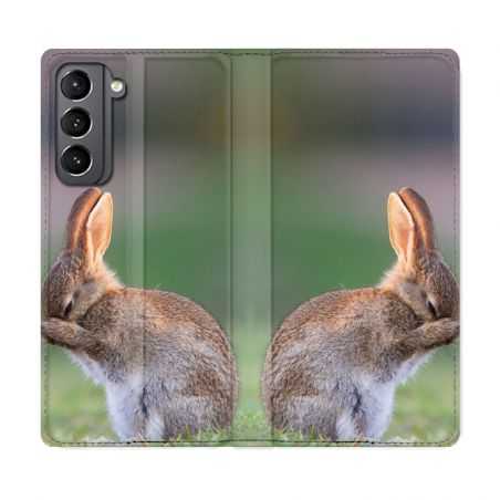 Housse Cuir Portefeuille Pour Samsung Galaxy S21 Lapin Marron