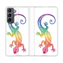 Housse Cuir Portefeuille Pour Samsung Galaxy S21 Animaux Maori Salamandre Color