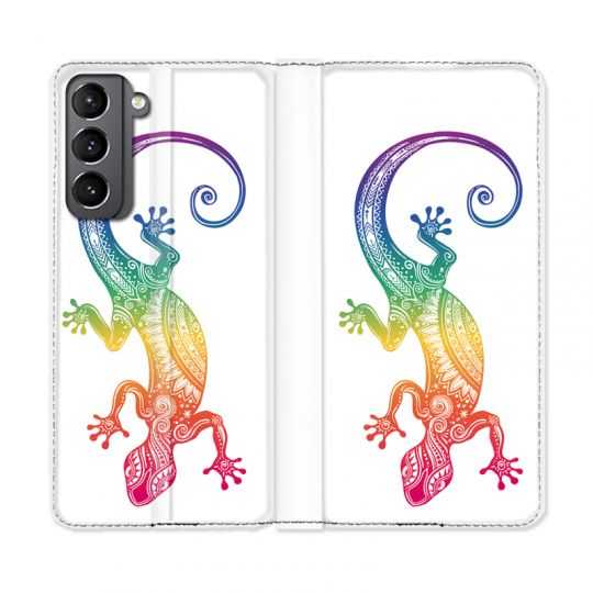 Housse Cuir Portefeuille Pour Samsung Galaxy S21 Animaux Maori Salamandre Color