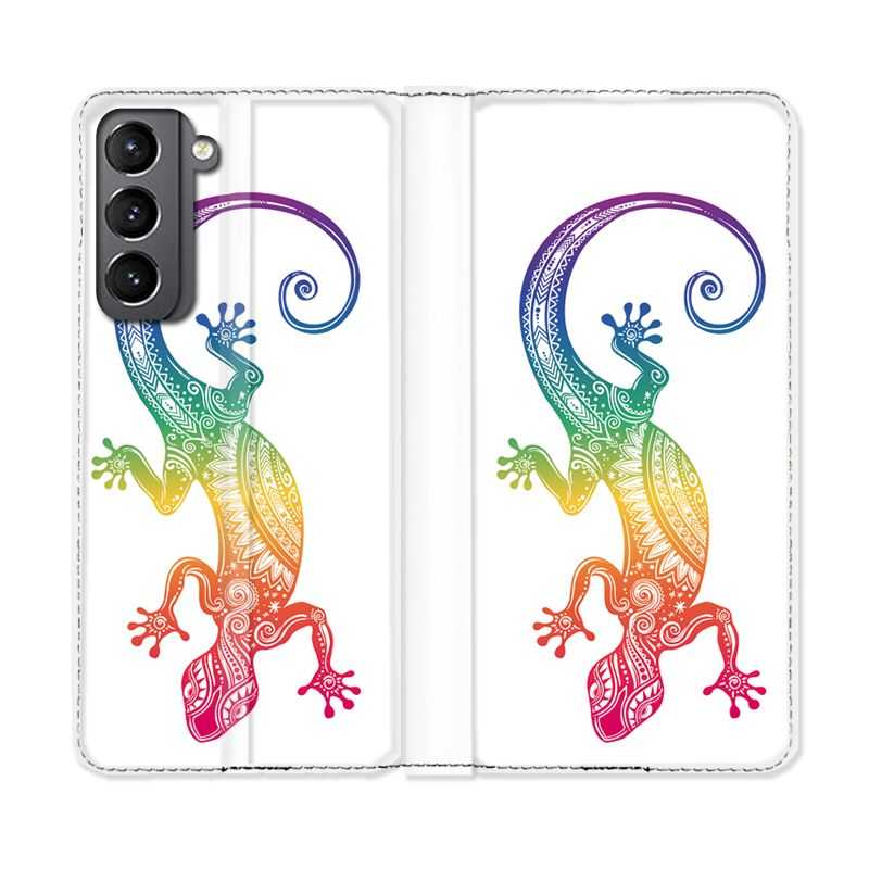 Housse Cuir Portefeuille Pour Samsung Galaxy S21 Animaux Maori Salamandre Color