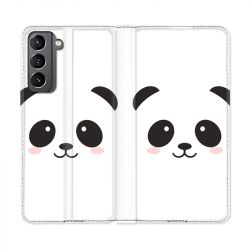 Housse Cuir Portefeuille Pour Samsung Galaxy S21 Panda Blanc