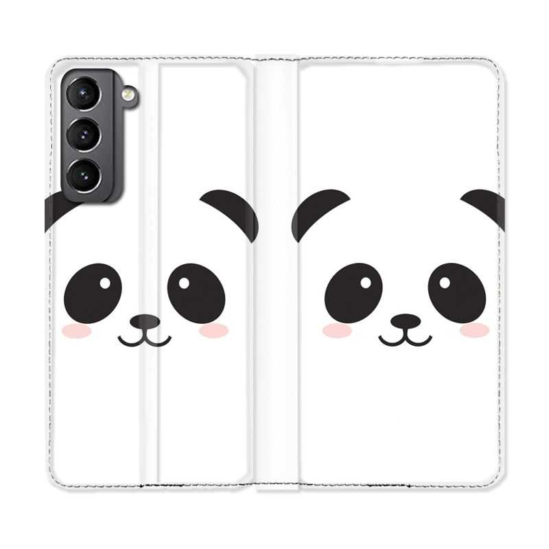 Housse Cuir Portefeuille Pour Samsung Galaxy S21 Panda Blanc