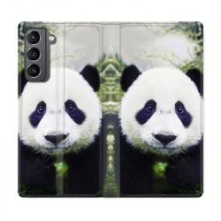 Housse Cuir Portefeuille Pour Samsung Galaxy S21 Panda Color