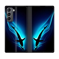 Housse Cuir Portefeuille Pour Samsung Galaxy S21 Requin Noir