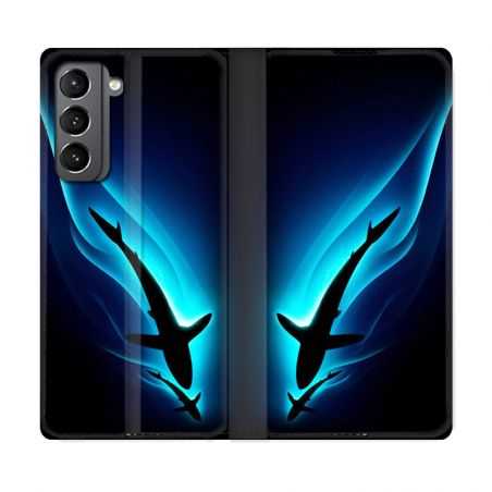 Housse Cuir Portefeuille Pour Samsung Galaxy S21 Requin Noir