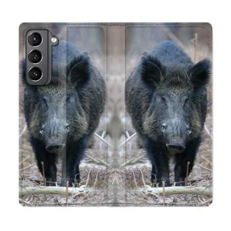 Housse Cuir Portefeuille Pour Samsung Galaxy S21 Sanglier Pin