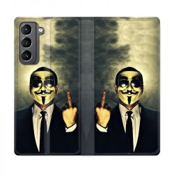 Housse Cuir Portefeuille Pour Samsung Galaxy S21 Anonymous Doigt