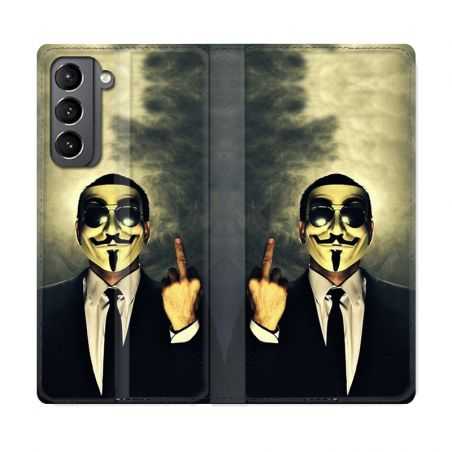 Housse Cuir Portefeuille Pour Samsung Galaxy S21 Anonymous Doigt