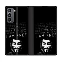 Housse Cuir Portefeuille Pour Samsung Galaxy S21 Anonymous I am free