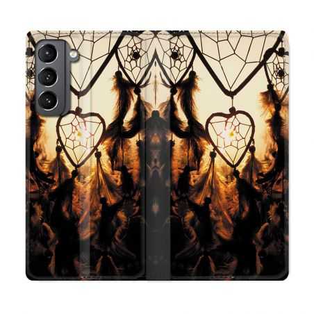 Housse Cuir Portefeuille Pour Samsung Galaxy S21 Attrape Reve Noir
