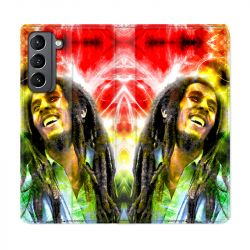 Housse Cuir Portefeuille Pour Samsung Galaxy S21 Bob Marley Color