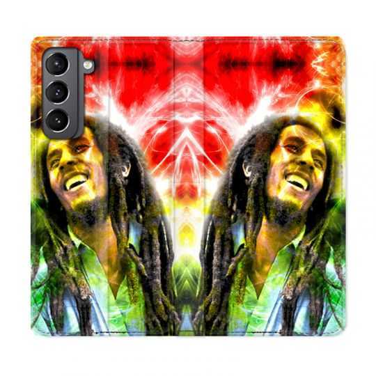Housse Cuir Portefeuille Pour Samsung Galaxy S21 Bob Marley Color