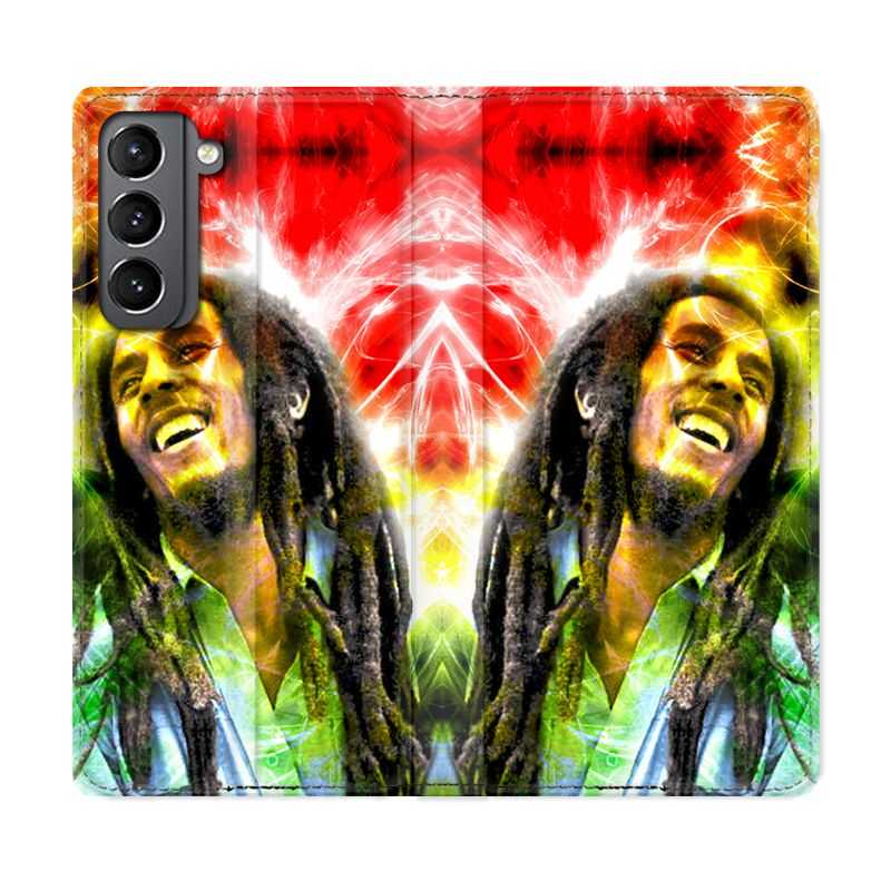 Housse Cuir Portefeuille Pour Samsung Galaxy S21 Bob Marley Color