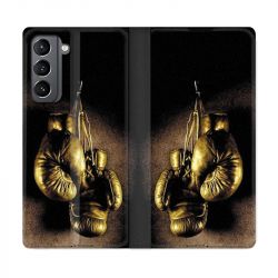 Housse Cuir Portefeuille Pour Samsung Galaxy S21 Boxe Gant Vintage