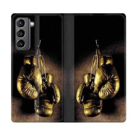 Housse Cuir Portefeuille Pour Samsung Galaxy S21 Boxe Gant Vintage